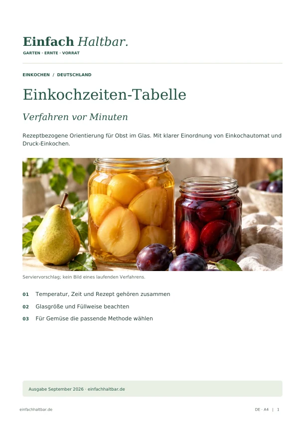 PDF-Vorschau: Einkochzeiten und Methoden im Überblick