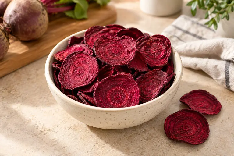 Red beet slices in a cream bowl — AI-generated food illustration