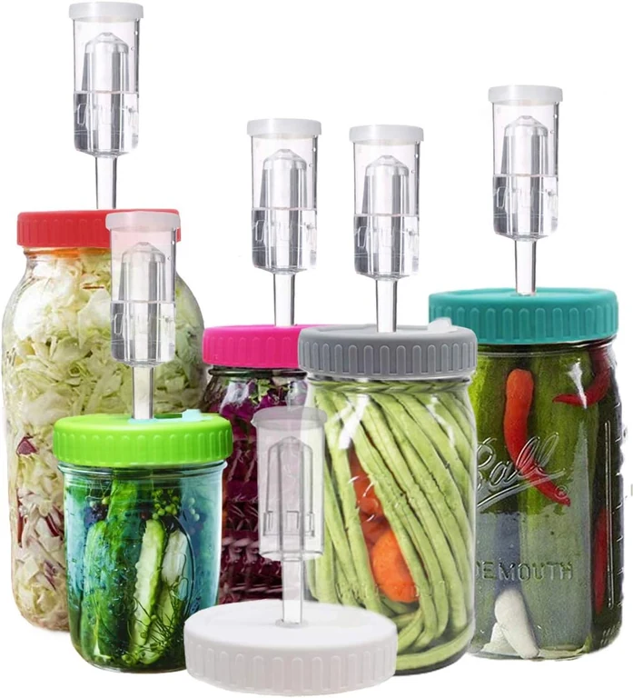 Six fermentation lids with airlocks for wide-mouth jars