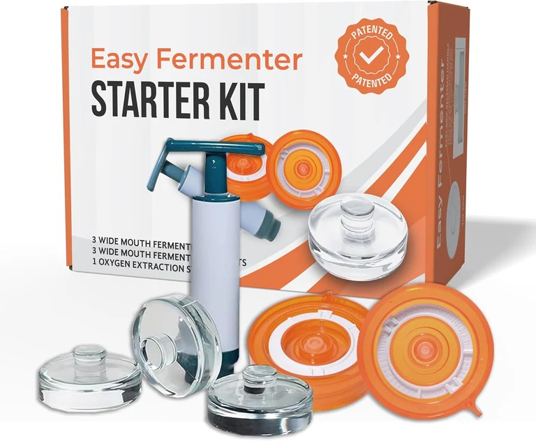 Fermentation lids starter set with airlock lids and glass weights