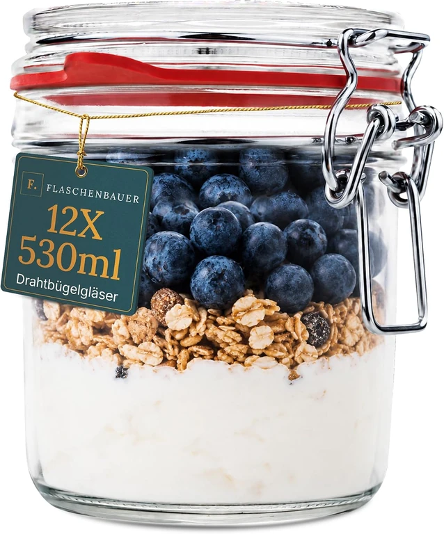 Flaschenbauer Drahtbügelgläser 530 ml – 12er Set