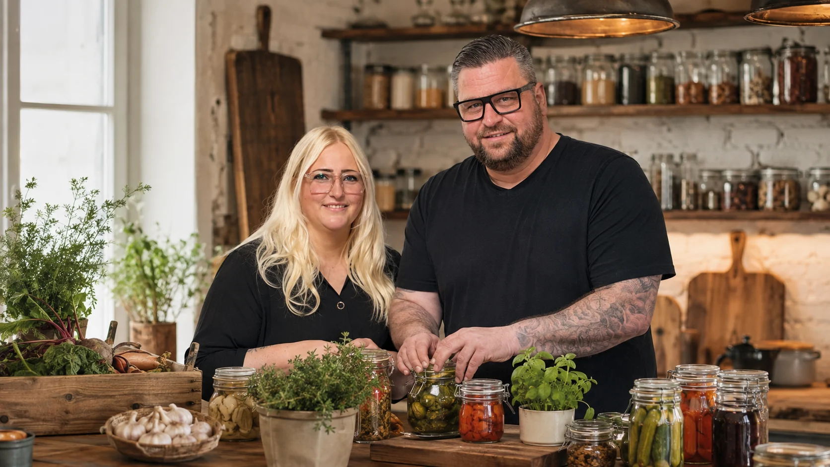 Micha und Sabrina gemeinsam in ihrer Vorratsküche