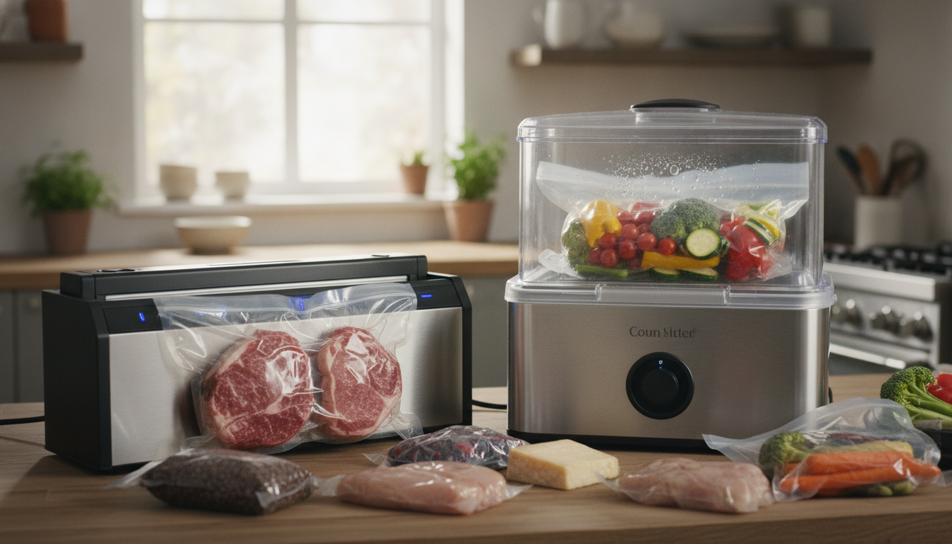 External and chamber vacuum sealers compared in a kitchen