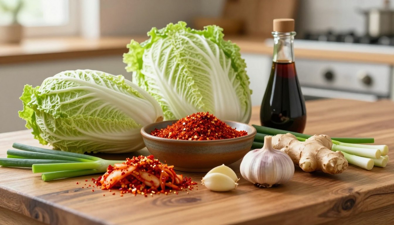 Red kimchi seasoning paste with gochugaru, garlic and ginger