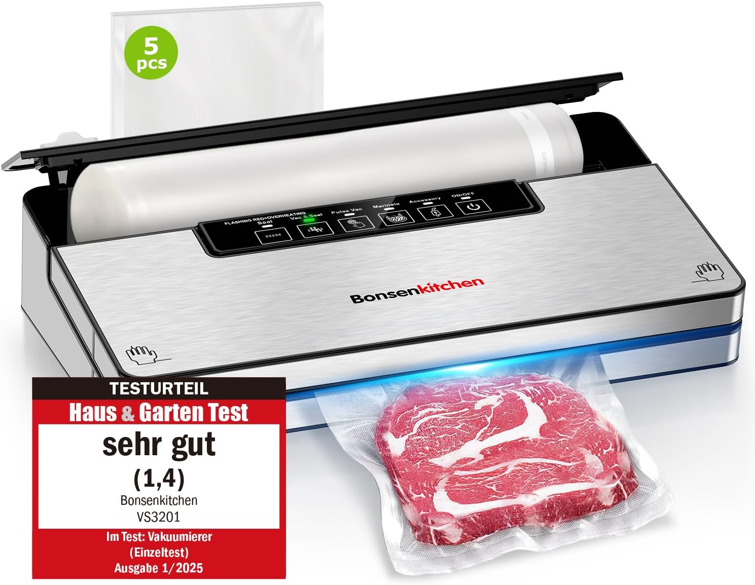 Bonsenkitchen Vakuumierer 125 W, 5 Modi