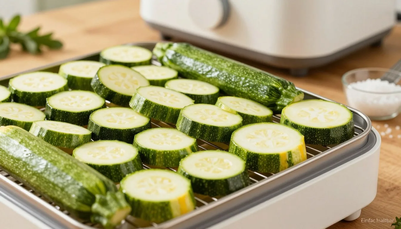 Dörrautomat mit Zucchinischeiben auf mehreren Einschüben