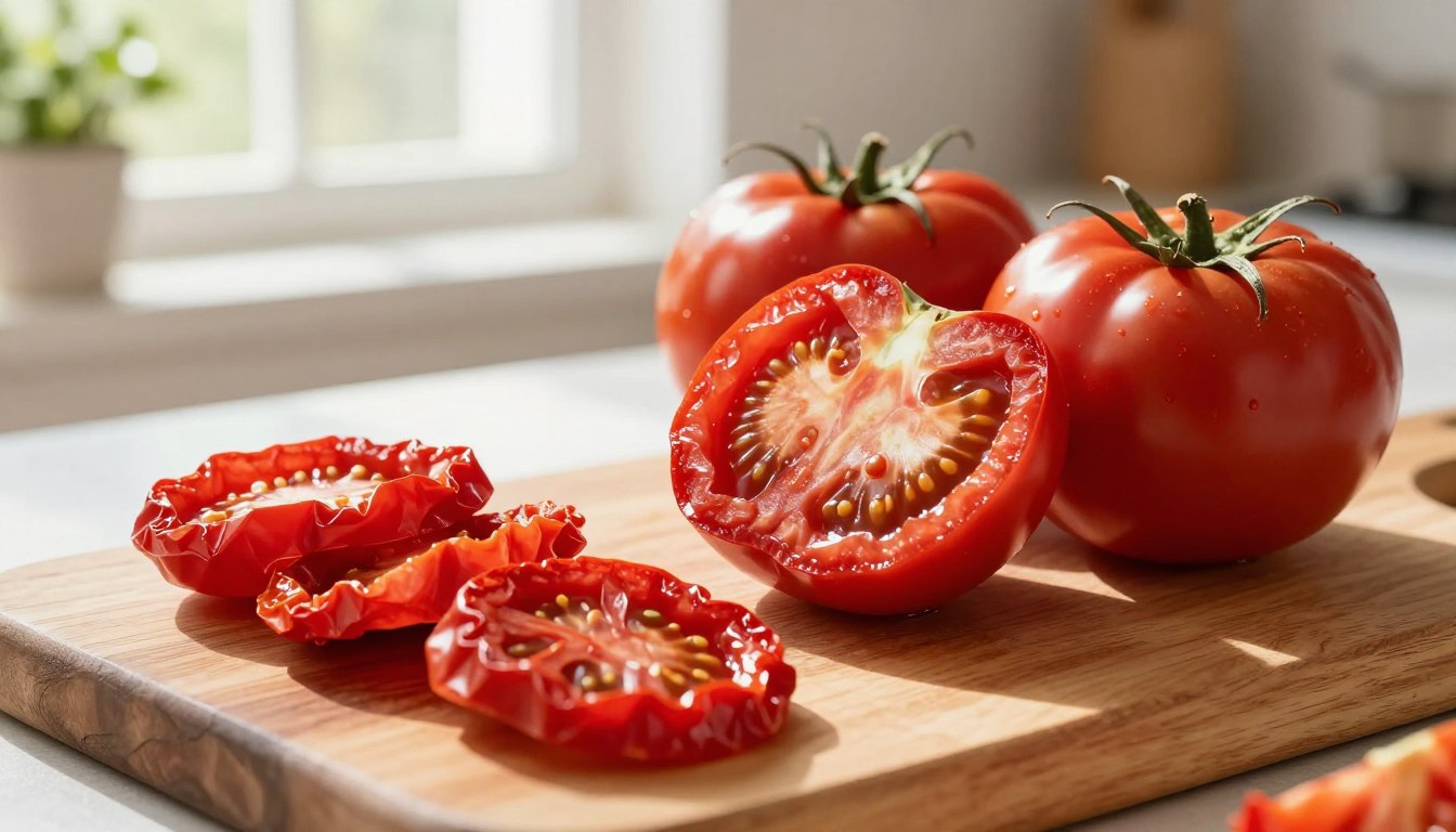 Fresh tomatoes being washed and sliced before dehydrating