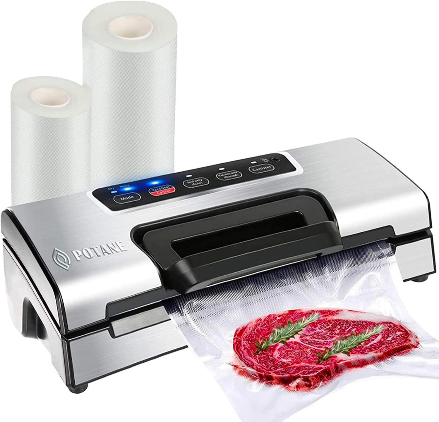 Potane Precision vacuum sealer with built-in cutter, bag storage and bag rolls