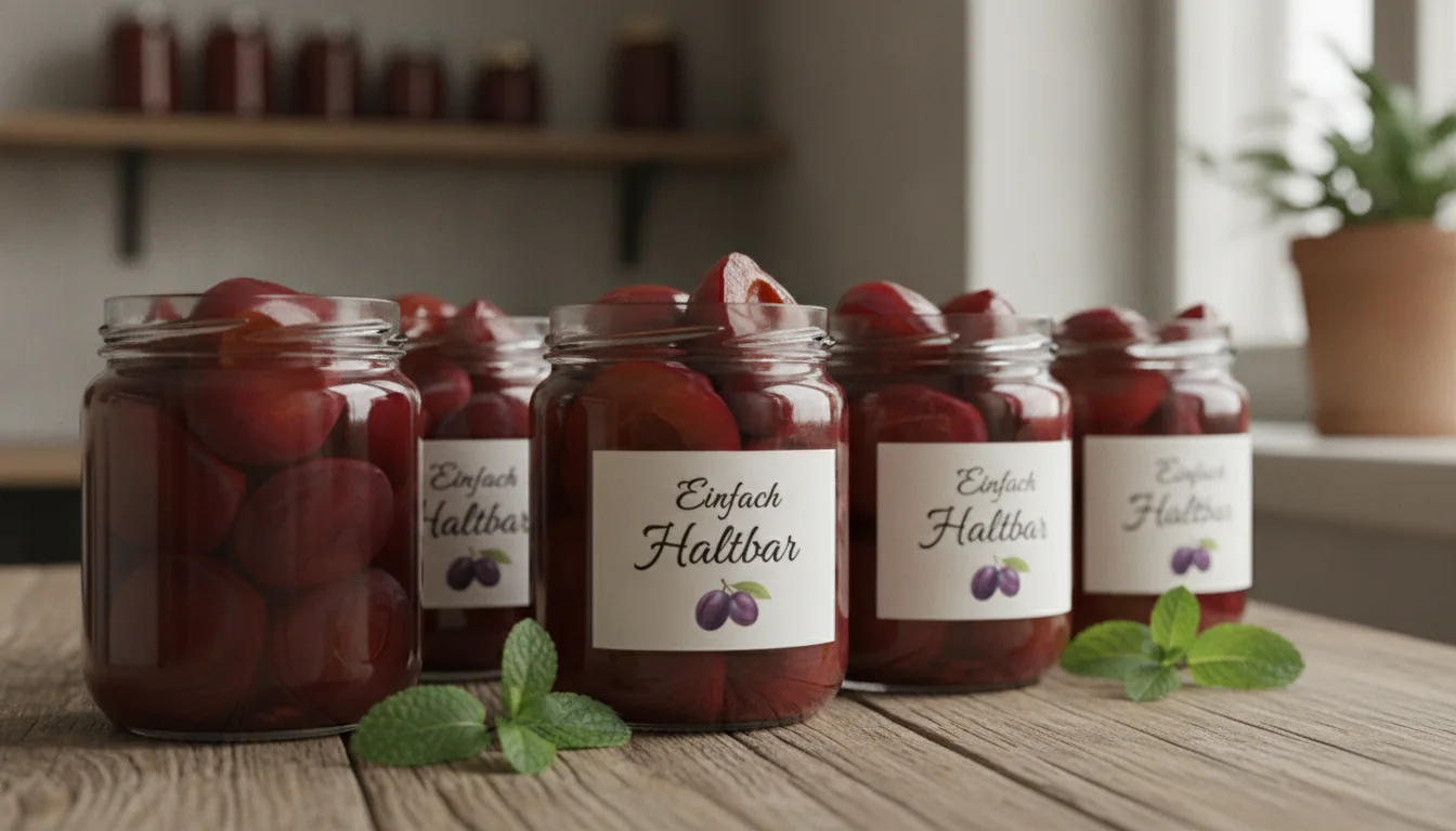 Mason jars filled with plums for a water-bath canning project