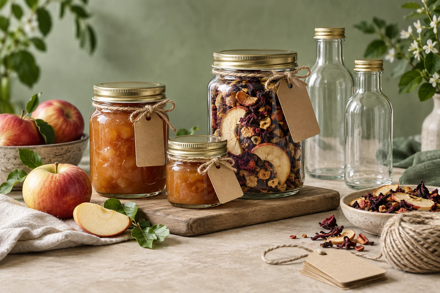 Gläser und Flaschen für selbstgemachte Küchengeschenke